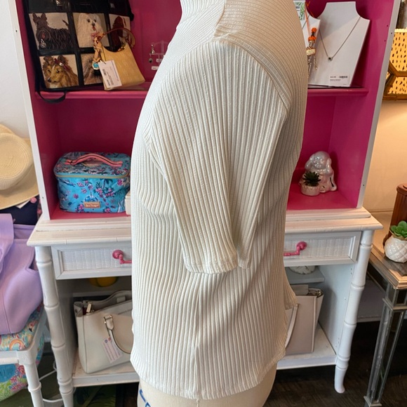 Eileen Fisher beige ribbed mock t-neck size L - Picture 3 of 4